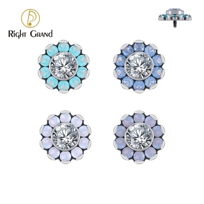 Right Grand ASTM F136 Titanium 16G Internal Thread Clear CZ/Opalite Flower Top Ends