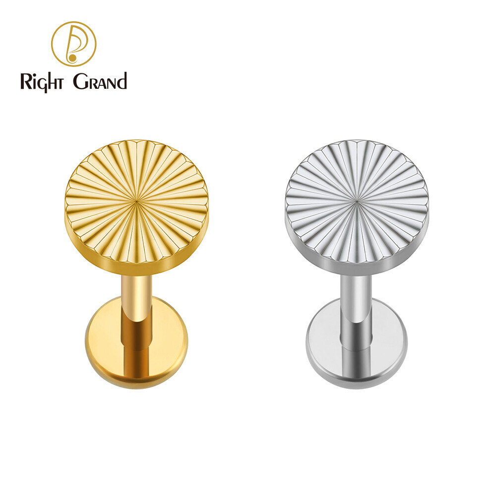 Right Grand ASTM F136 Titanium 16G Internal Thread Geometric Sector Labret Monroe Stud Cartilage Tragus Helix Conch Earring Disc Flat Piercing