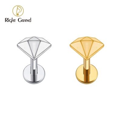 Right Grand ASTM F136 Titanium 16G Internal Thread Diamond Shape Tragus Cartilage Helix Stud Earring Minimalist Ear Lobe Piercing Jewelry