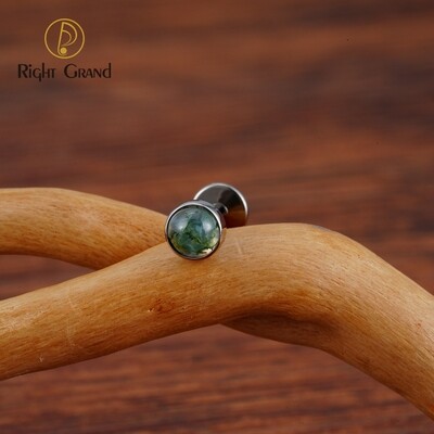 Right Grand ASTM F136 Titanium 16G Internal Thread Moss Agate Stud Earring Labret Monroe Lip Ring Cartilage Helix Tragus Conch Ear Lobe Piercing