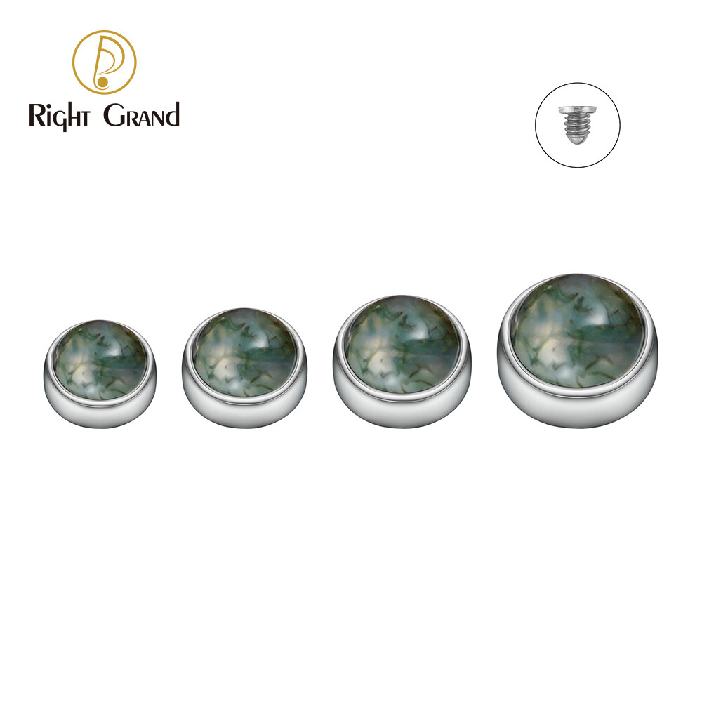Right Grand ASTM F136 Titanium 14G Moss Agate Dermal Anchor Top Ends