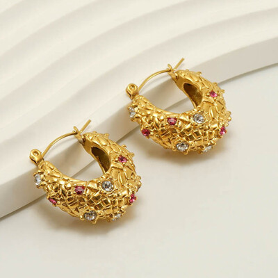 Right Grand 2023 New Vintage Women Trendy Jewelry Twist Folded Gold Plated Chunky Hoops Earrings Stainless Steel
