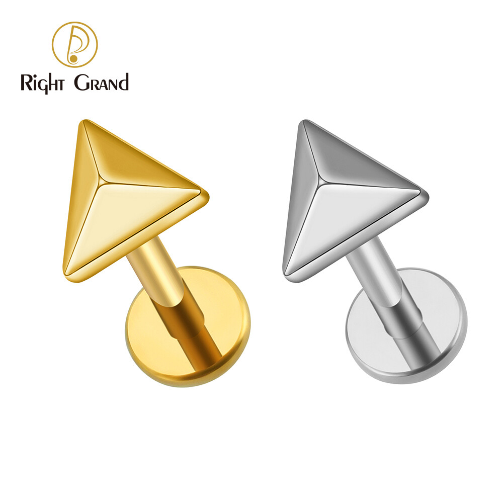 Right Grand ASTM F136 Titanium 16G Internal Thread Triangle Pyramid Stud Piercing Faceted Triangle Tragus Cartilage Conch Helix Lip Nose Jewelry