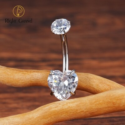 Right Grand ASTM F136 Titanium 14G Heart Shaped CZ Belly Button Ring Navel Curved Barbell Stud Body Piercing Jewelry