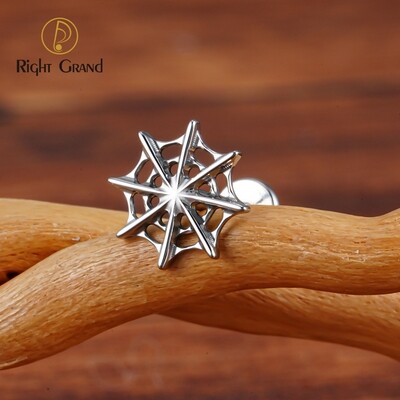 Right Grand ASTM F136 Titanium 16G Internal Thread Spider Web Stud Earring Cartilage Tragus Helix Conch Ear Lobe Flat Piercing Halloween Jewelry