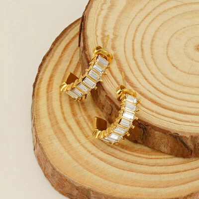 Right Grand Non Tarnish Fashion Jewelry Geometric Cz Stainless Steel 18K Gold Plated Hoop Zircon Earrings For Women