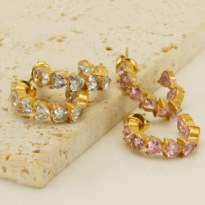 Right Grand Trendy Fashion Jewelry Party Heart Cz Stainless Steel 18K Gold Plated Hoop Zircon Earrings For Women