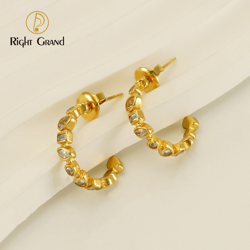 Right Grand Wholesale Fashion Cz Jewelry Women Cubic Zirconia 18K Gold Plated Stainless Steel Hoop Earrings