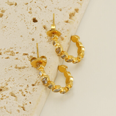 Right Grand Wholesale Fashion Cz Jewelry Women Cubic Zirconia 18K Gold Plated Stainless Steel Hoop Earrings
