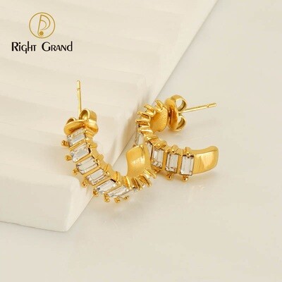 Right Grand Non Tarnish Fashion Jewelry Geometric Cz Stainless Steel 18K Gold Plated Hoop Zircon Earrings For Women