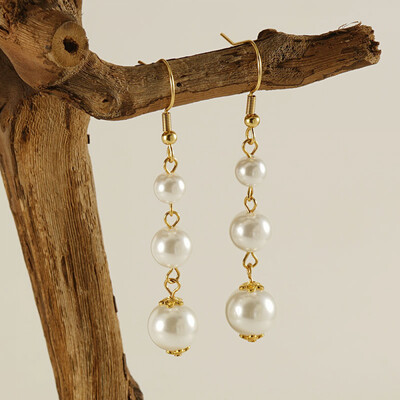 Right Grand Fashion Vintage Women Jewelry Stainless Steel 18K Gold Plated Agate Stone Long Pearl Drop Earrings