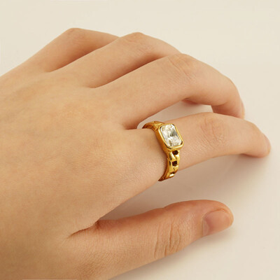 Right Grand Simple Fashion Jewelry Open Adjustable Geometric Diamond Stainless Steel 18K Gold Zircon Ring For Women