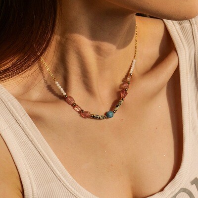 Right Grand Summer Vintage Jewelry Colorful 18K Gold Plated Stainless Steel Boho Beaded Natural Stone Necklace