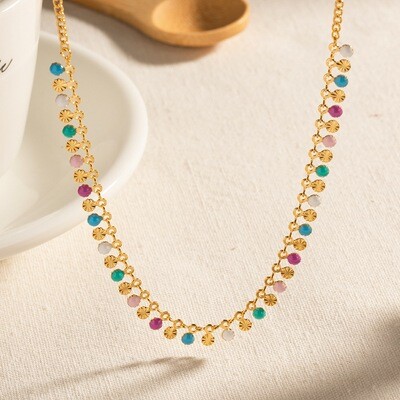 Right Grand Tarnish Free Summer Beach Jewelry 18K Gold Plated Stainless Steel Boho Rainbow Enamel Beaded Necklace