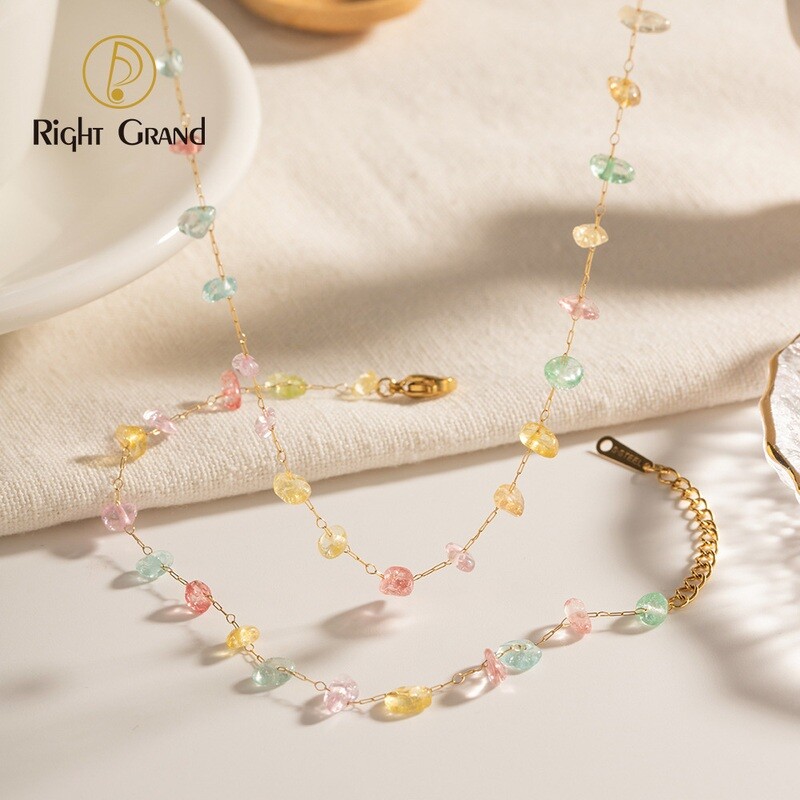 Right Grand New Gold Plated Natural Stone Necklace Bracelet Bridal Stainless Steel Jewelry Set For Wedding Women