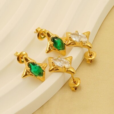 Right Grand New Arrival High Quality Fashion Green Cz Jewelry Stainless Steel 18K Gold Plated Star Zirconia Earrings Studs