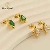 Right Grand New Arrival High Quality Fashion Green Cz Jewelry Stainless Steel 18K Gold Plated Star Zirconia Earrings Studs