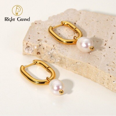 Right Grand Simple Fashion Women Stainless Steel 18K Gold Plated Real Irregular Natural Fresh Water Pearls Drop Earring
