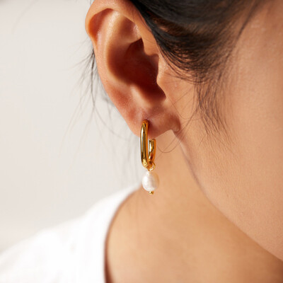 Right Grand Simple Fashion Women Stainless Steel 18K Gold Plated Real Irregular Natural Fresh Water Pearls Drop Earring