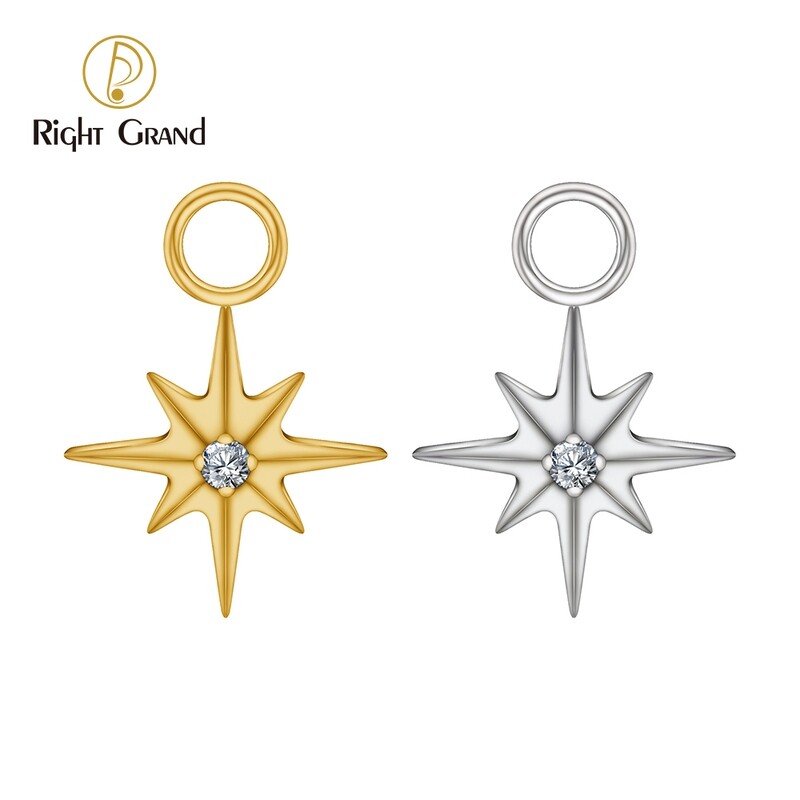 Titanium Starburst CZ North Star Charm Pendant for Ear Lobe Hoop Huggie Dangle Earrings