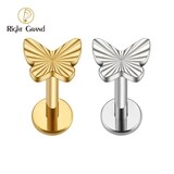 Right Grand ASTM F136 Titanium 16G Internal Thread Butterfly Cartilage Stud Earring Insect Tragus Helix Conch Medusa Lip Ring Piercing Jewelry