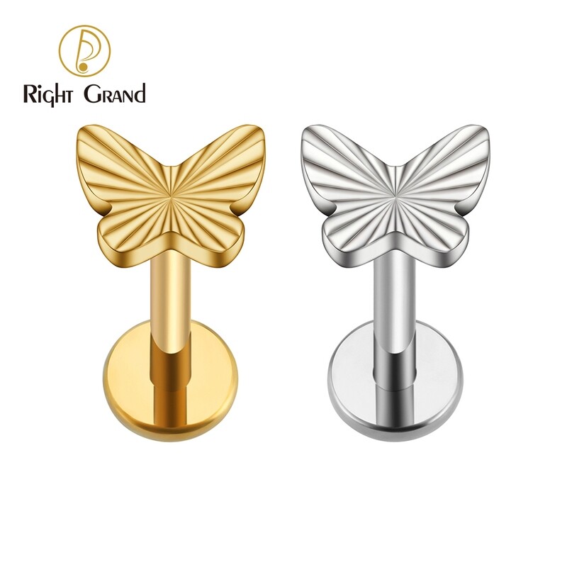 Right Grand ASTM F136 Titanium 16G Internal Thread Butterfly Cartilage Stud Earring Insect Tragus Helix Conch Medusa Lip Ring Piercing Jewelry