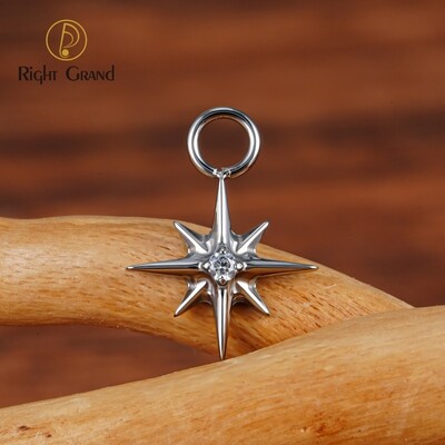 Titanium Starburst CZ North Star Charm Pendant for Ear Lobe Hoop Huggie Dangle Earrings