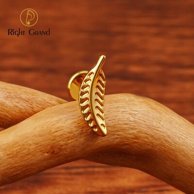 Right Grand ASTM F136 Titanium 16G Internal Thread Leaf Cartilage Stud Earring Feather Tragus Helix Medusa Monroe Ear Lobe Flat Piercing Jewelry