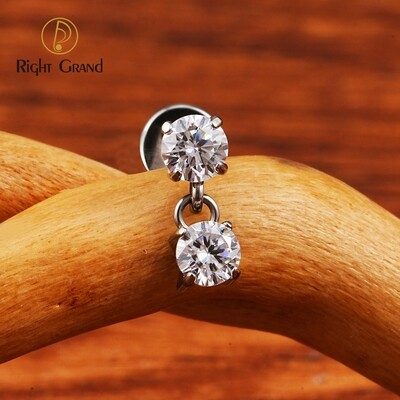 Right Grand ASTM F136 Titanium 16G Internal Thread Double CZ Floating Dangle Tragus Helix Cartilage Stud Internally Threaded Charm Drop Earring