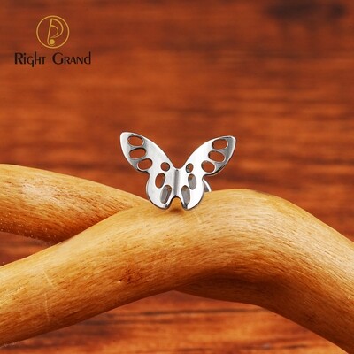 Right Grand ASTM F136 Titanium 16G Internal Thread Hollow Butterfly Tragus Stud Earring Cartilage Helix Lip Ring Ear Lobe Flat Piercing Jewelry