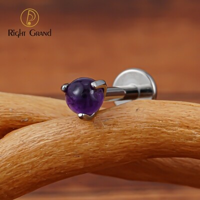 Right Grand ASTM F136 Titanium Internal Thread Natural Stone Labret 16G Stud Monroe Helix Tragus Cartilage Ear Lobe Piercing Body Jewelry