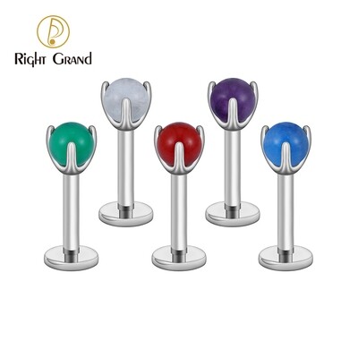 Right Grand ASTM F136 Titanium Internal Thread Natural Stone Labret 16G Stud Monroe Helix Tragus Cartilage Ear Lobe Piercing Body Jewelry