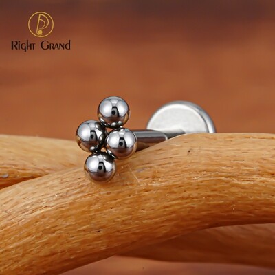 Right Grand ASTM F136 Titanium 16G Internal Threaded Mini 4 Bead Cluster Labret Lip Ring Tragus Cartilage Helix Conch Earring Stud Nose Piercing