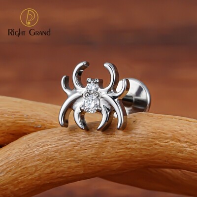 Right Grand ASTM F136 Titanium Spider CZ Threadless Cartilage Earring Push Pin Labret Stud Nose Tragus Helix Flat Stud Piercing