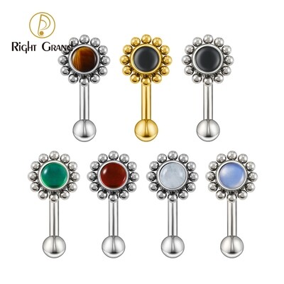 Right Grand Right Grand ASTM F136 Titanium 16G Agate Rook Earring 6mm 8mm 10mm Curved Barbell Rook Piercing Jewelry