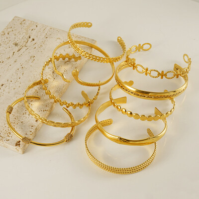 Right Grand Trendy Anti Tarnish Fashion Jewelry Stainless Steel Gold Open Cuff Chunky Bangles Bracelet For Women