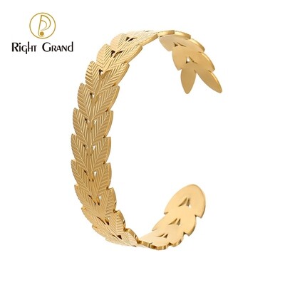 Right Grand Tarnish Free Waterproof Gold Plated Pvd Jewelry Wheat Ears Chunky Stainless Steel Bangles For Women