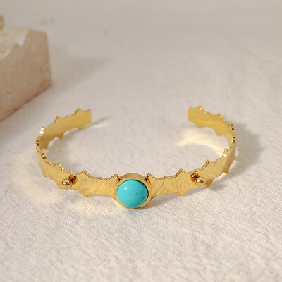 Right Grand Vintage Dainty Luxury Jewelry Stainless Steel Gold Plated Turquoise Cuff Bracelet Natural Stone Bangles