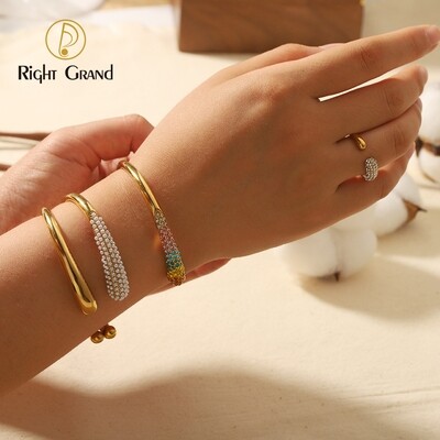 Right Grand Luxury Women Jewelry Colorful Zirconia Full Diamond Pearl Gold Stainless Steel Chunky Bangle Bracelet