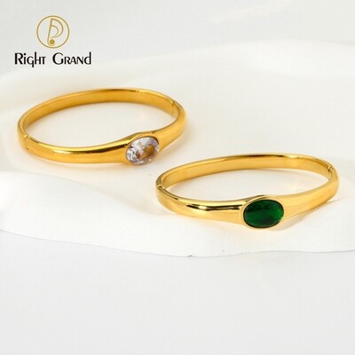 Right Grand New Arrival High Quality Luxury Jewelry Women Stainless Steel Green Cubic Zirconia Bangles Wholesale