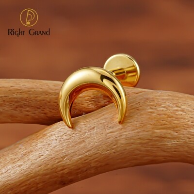 Right Grand ASTM F136 Titanium Internal Threaded Crescent Moon Cartilage Earring Dainty Helix Tragus Labret Screwback Stud Piercing Body Jewelry