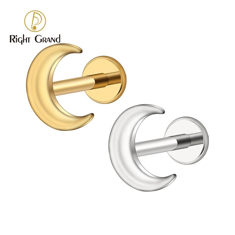 Right Grand ASTM F136 Titanium Internal Threaded Crescent Moon Cartilage Earring Dainty Helix Tragus Labret Screwback Stud Piercing Body Jewelry