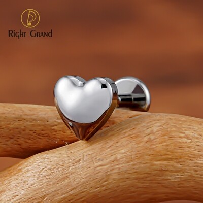 Right Grand ASTM F136 Titanium 16G Internal Threaded Heart Flat Back Labret Monroe Lip Cartilage Helix Tragus Conch Ear Lobe Stud Body Jewelry
