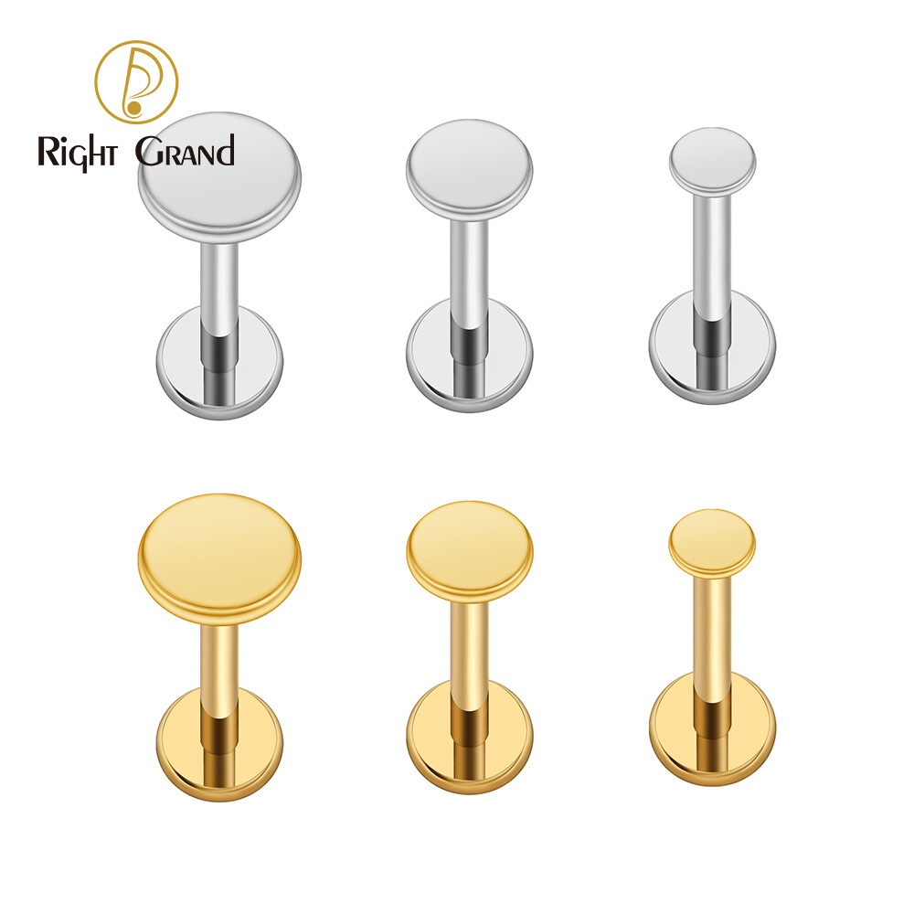 Right Grand ASTM F136 Titanium Internal Threaded Flat Disc Stud Earring 16G Round Disc Cartilage Helix Tragus Earlobe Nose Stud Jewelry