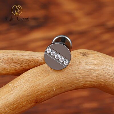 Right Grand ASTM F136 Titanium 16G Internal Threaded Round Disc Cartilage Stud with CZ Helix Tragus Ear Piercing Body Jewelry