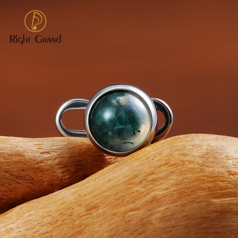 Right Grand ASTM F136 Titanium 14G Dermal Anchor Top with Natural Green Moss Agate Base Microdermal Piercing Body Jewelry