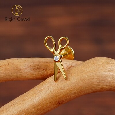 Right Grand ASTM F136 Titanium Internal Threaded Tiny Scissors Shape Cartilage Earring with CZ 16G Scissors Labret Monroe Tragus Helix Piercing