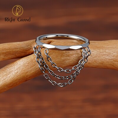 Right Grand ASTM F136 Titanium 16G Triple Chained Hinged Segment Helix Conch Hoop Ring Faceted Cut Septem Clicker Body Jewelry