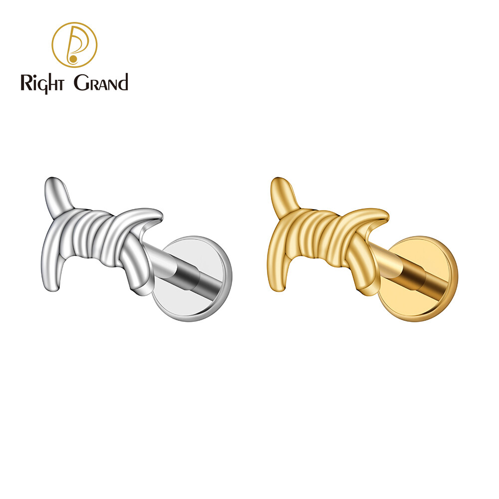 Right Grand ASTM F136 Titanium 16G Internal Threaded Love Knot Shaped Stud Earring Cartilage Tragus Helix Labret Lip Ring Body Piercing Jewelry