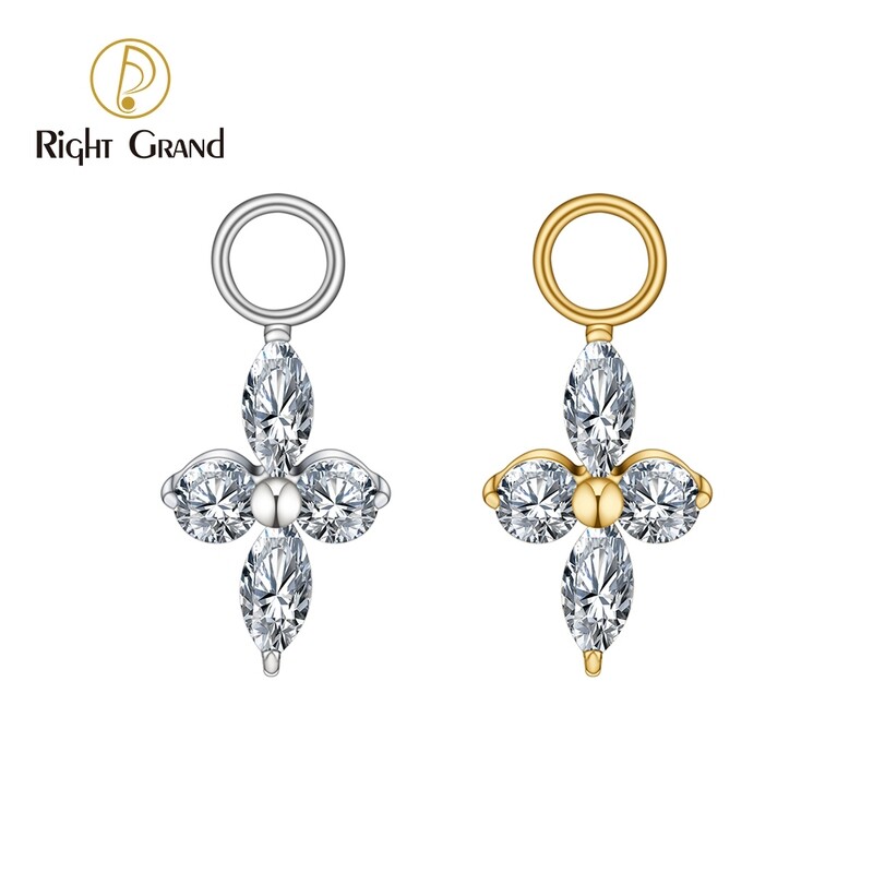 Right Grand ASTM F136 Titanium Cubic Zirconia Four-Point Star Pendant Charm for Ear Lobe Dangle Hoop Huggie Earrings